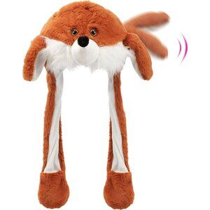 Kids Fox Animal Hat with Ears Moving Jumping Pop Up Beating Plush Holiday